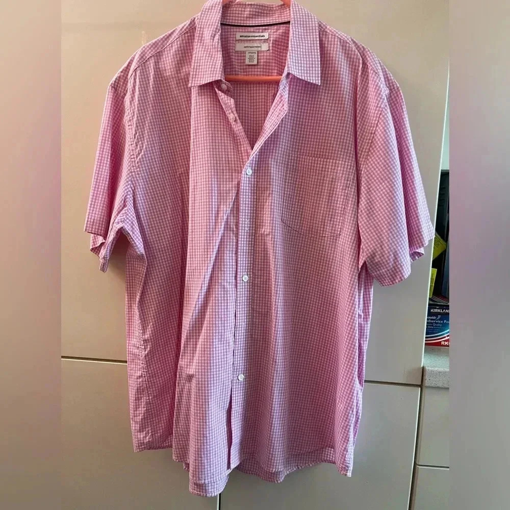 Amazon Essentials Mens Shirts Size X XLarge Pink Short Sleeve Button Down